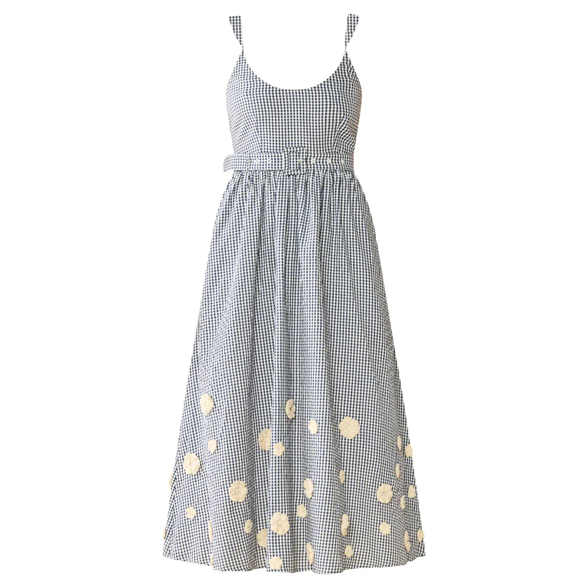 Katherine Dress in Navy Gingham with Cream Crochet Applique | Over The Moon