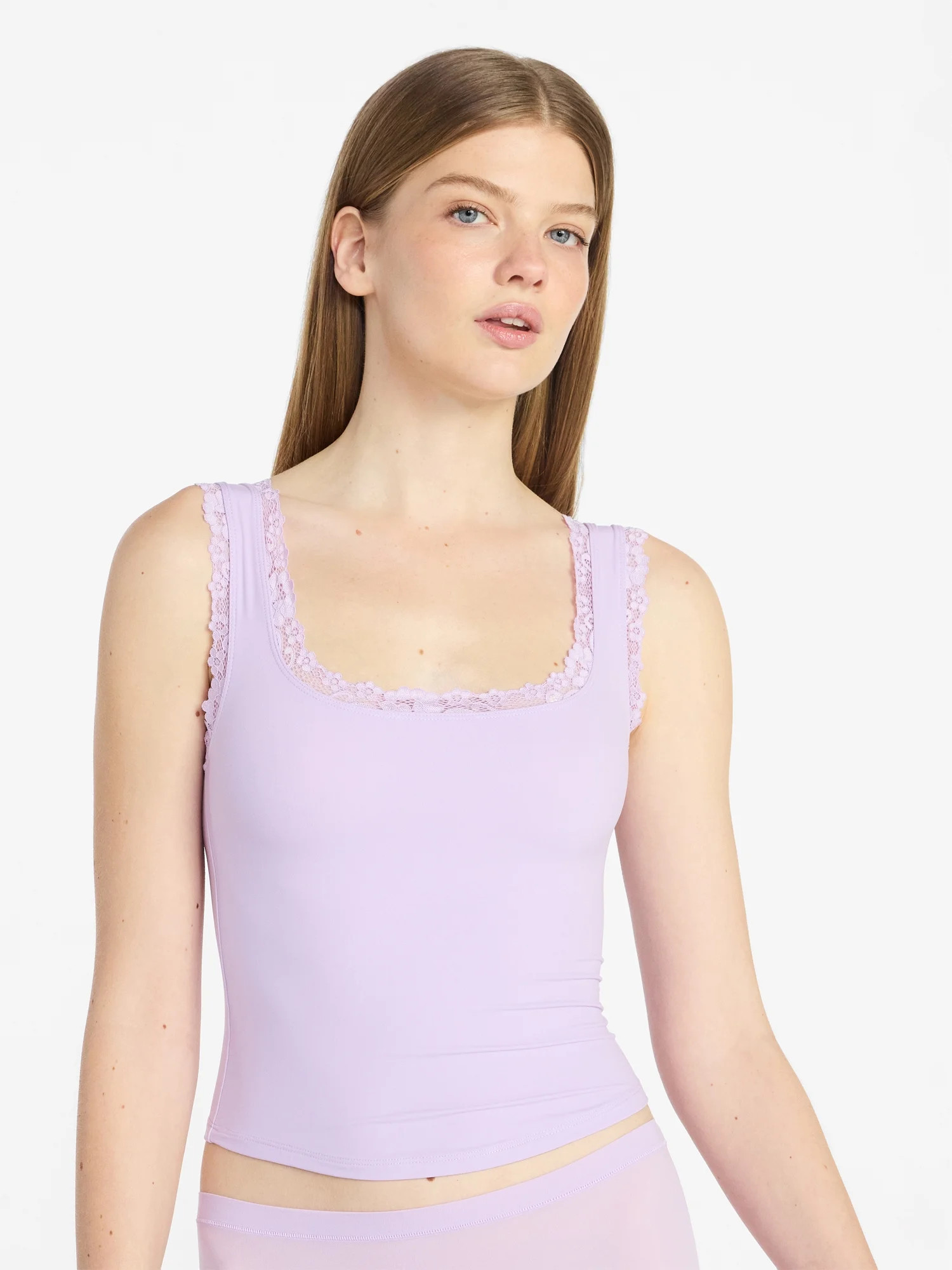 No Boundaries Fit Stretch Lace Trim Tank Top, Women's XS-XXXL | Walmart (US)