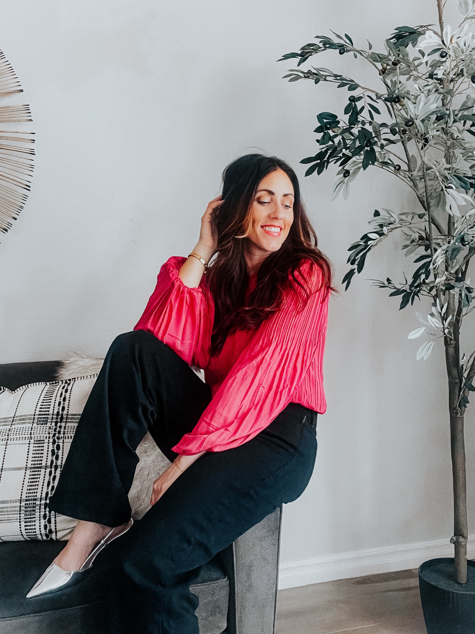 Valentine’s Day outfit idea // pink blouse & black wide leg jeans (size 6, but could do 4) and metallic silver sling back kitten heels 

#LTKstyletip #LTKsalealert #LTKfindsunder50