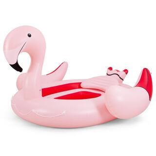 HONEY JOY 4-6 Persons Inflatable Lake Float Flamingo Floating Island w/Inner Loop and Floating Mat B | The Home Depot