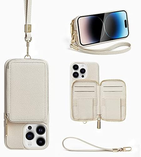 ZVE iPhone 14 Pro Max Wallet Case with Strap, Zipper Case with RFID Card Holder, Leather Handbag ... | Amazon (US)