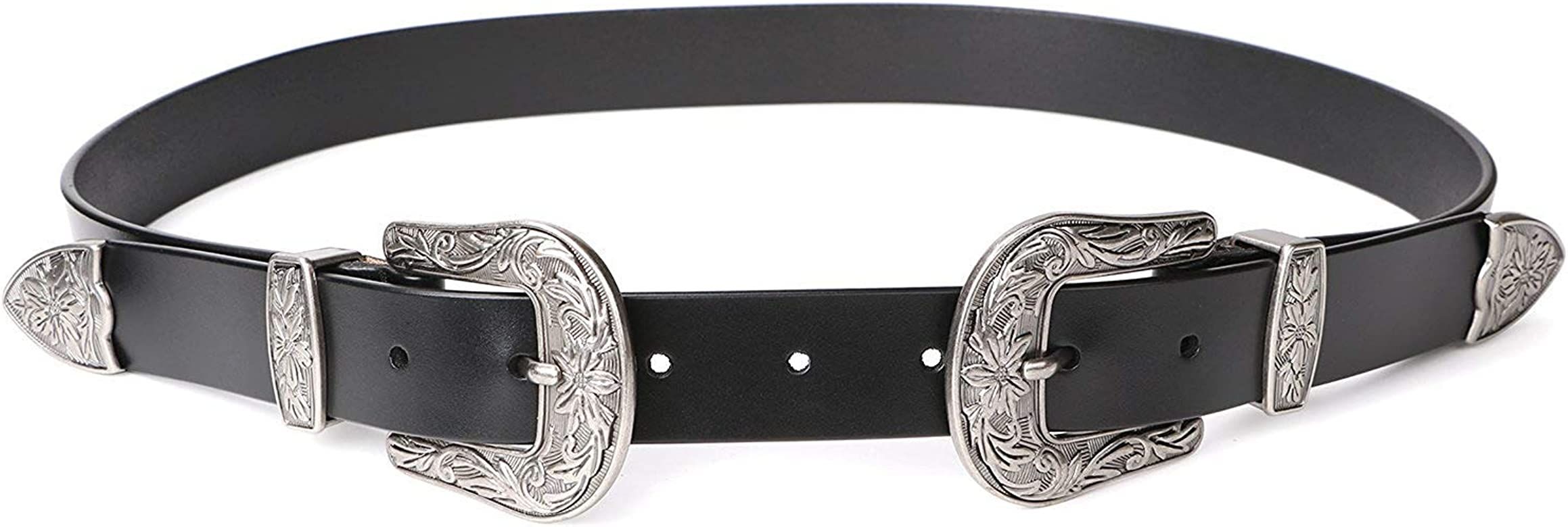 Women Leather Belts Ladies Vintage Western Design Black Waist Belt for Pants Dresses | Amazon (US)