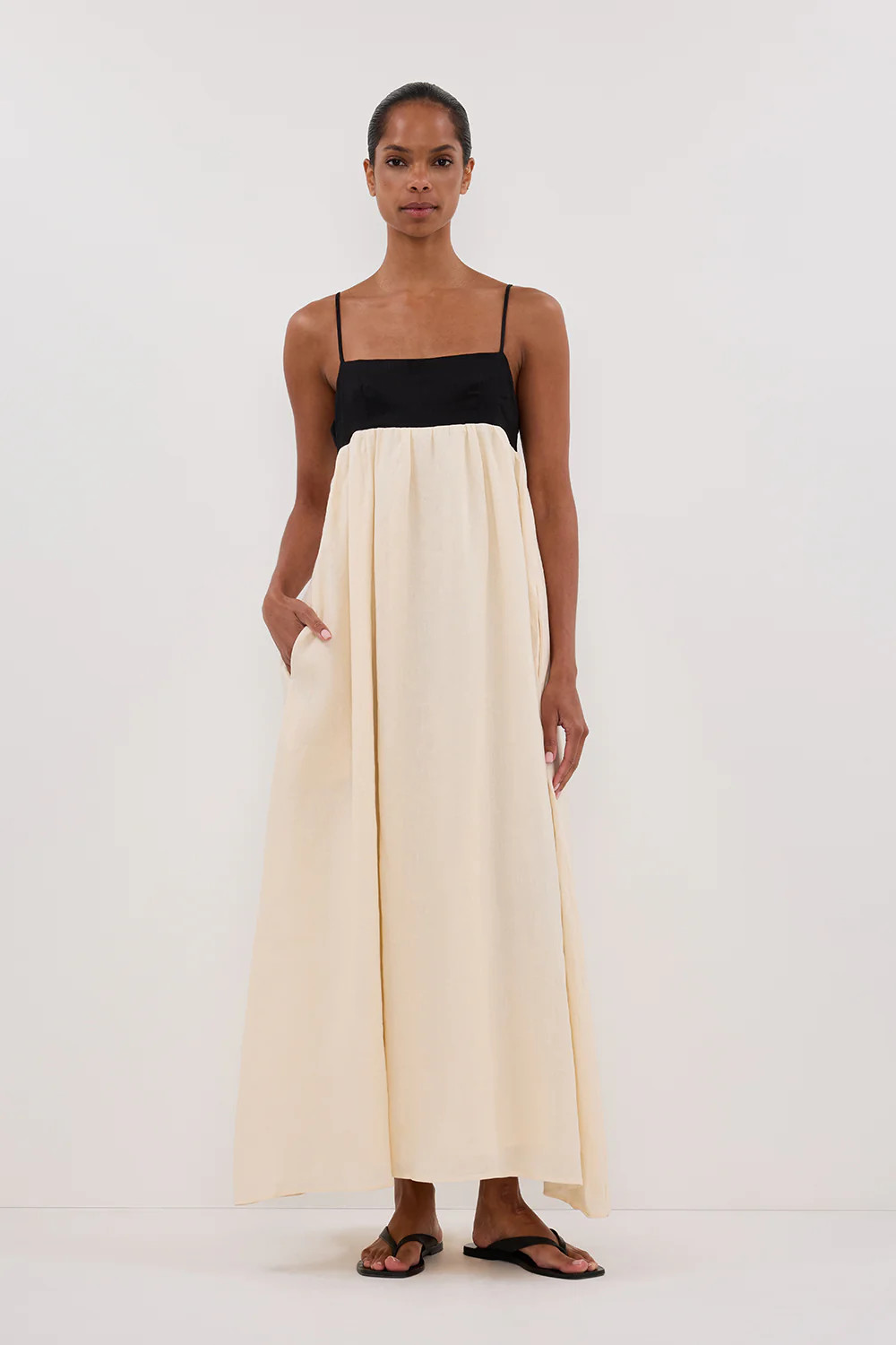ELENA BUTTERMILK LINEN MAXI DRESS | DISSH