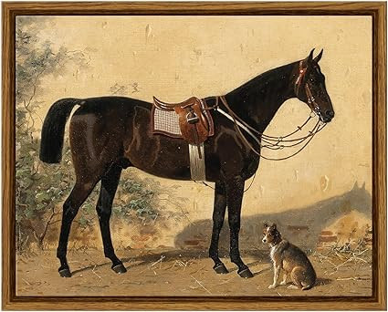 ARPEOTCY Framed Canvas Horse Wall Art, Vintage Classic Art Prints for Home Desktop Decor, Rustic ... | Amazon (US)