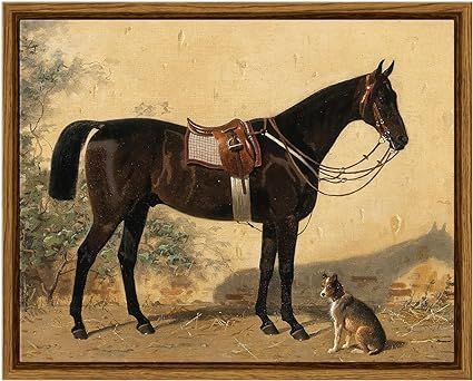 ARPEOTCY Framed Canvas Horse Wall Art, Vintage Classic Art Prints for Home Desktop Decor, Rustic ... | Amazon (US)