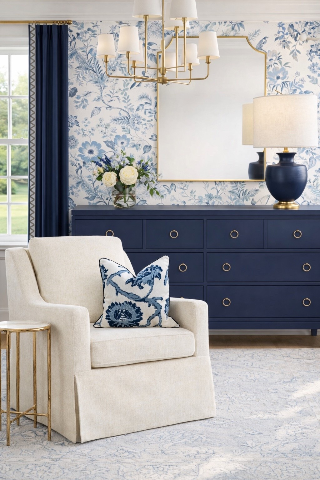 Navy and white timeless bedroom style 

#bedroom #dresser #wallpaper #homedecor

#LTKSaleAlert #LTKHome