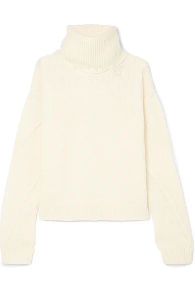 Tory Burch - Eva Convertible Oversized Wool-blend Turtleneck Sweater - Ivory | NET-A-PORTER (UK & EU)