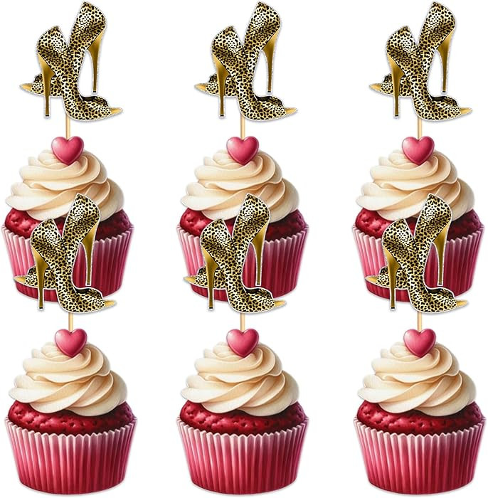 Gold Glitter 18pcs Cupcake Topper for Make up Leopard Print Heel Theme Party Favors Decorations W... | Amazon (US)
