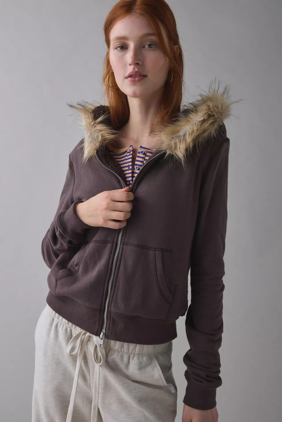 Out From Under Bundle Up Faux Fur Trim Zip-Up Hoodie Sweatshirt | Urban Outfitters (US and RoW)