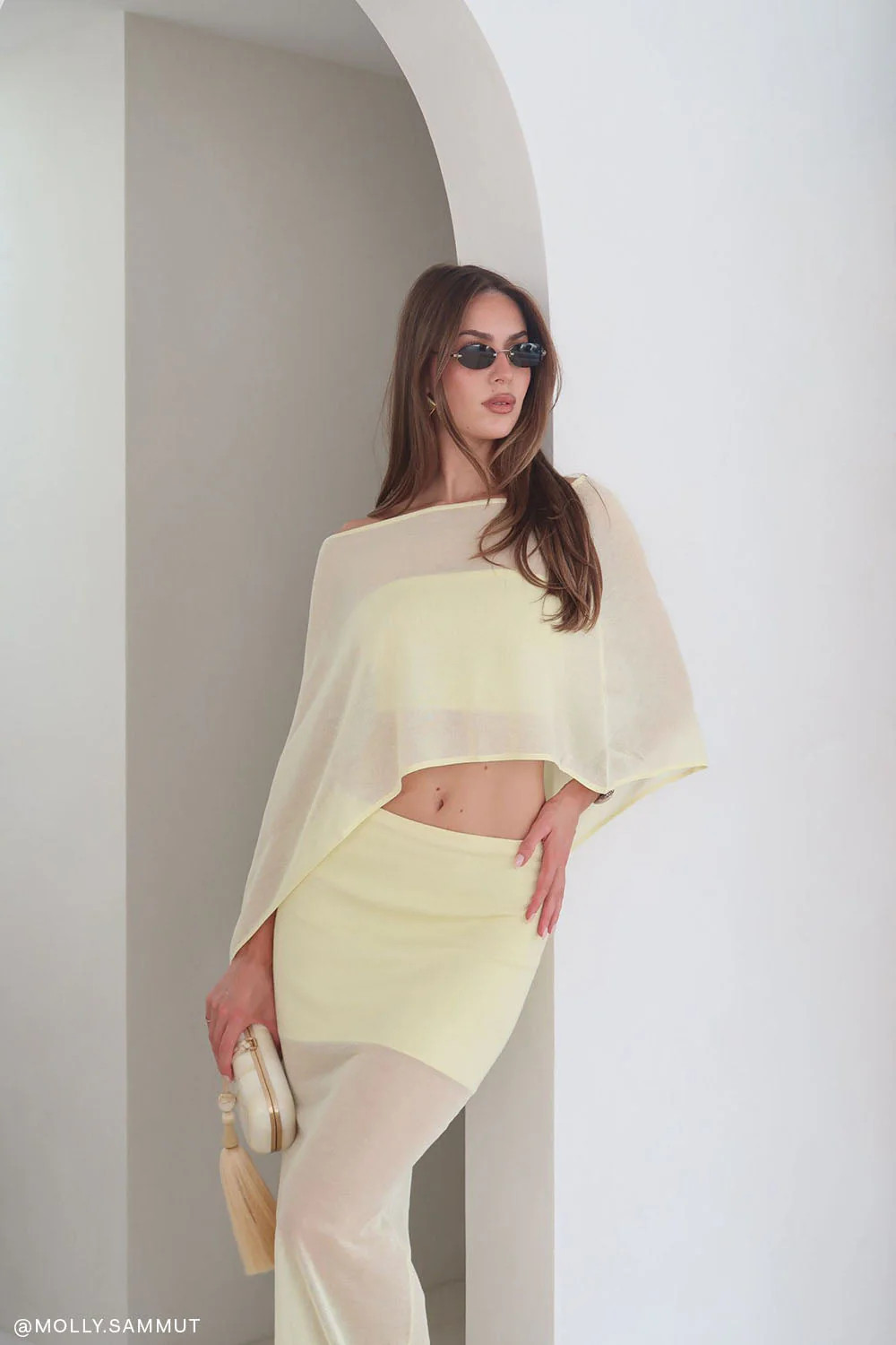 Sheer Knit Cape - Lemon | MESHKI US