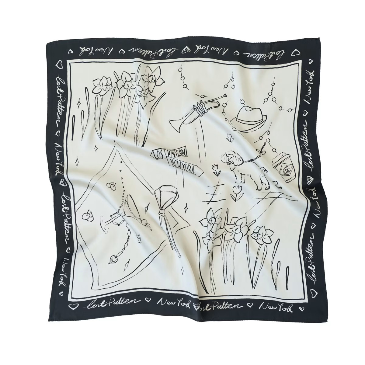 New York In Sketches Silk Scarf - Black & White | Wolf & Badger