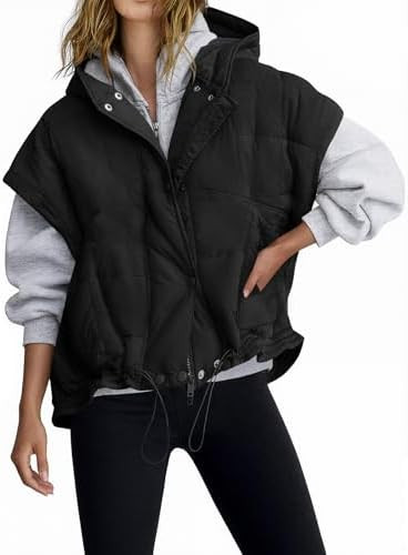 Tankaneo Womens Oversized Hooded Quilted Puffer Vest Cap Sleeve Warm Trendy Jackets Padded Outerw... | Amazon (US)