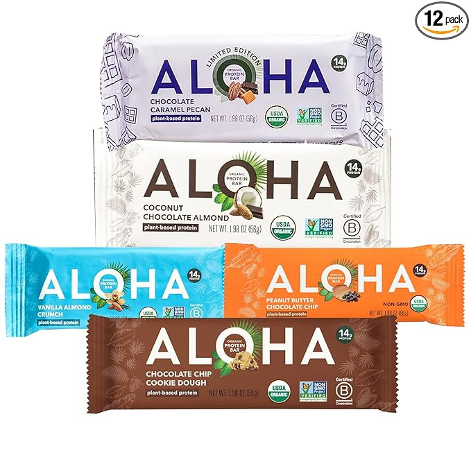 Aloha Protein Bars Organic Plant Based Protein Bars | 5 Flavors | Chocolate Caramel Pecan, Coconu... | Amazon (US)