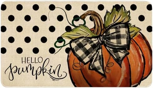 Fall Door Mat Outside,Polka Dot Hello Pumpkin Welcome Mat for Front Door,Thanksgiving Autumn Indo... | Amazon (US)