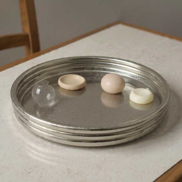 Round Ribbed Silver Tray, 16" | At Home