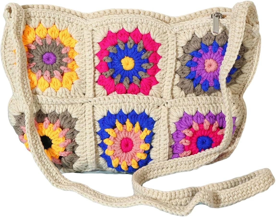 Verdusa Women's Floral Crochet Crossbody Bag Woven Shoulder Handbag Purse Beige Crochet One Size:... | Amazon (US)
