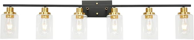 6-Light Black Vanity Light with Clear Glass Shade, Modern Brass Bathroom Light Fixtures Wall Moun... | Amazon (US)