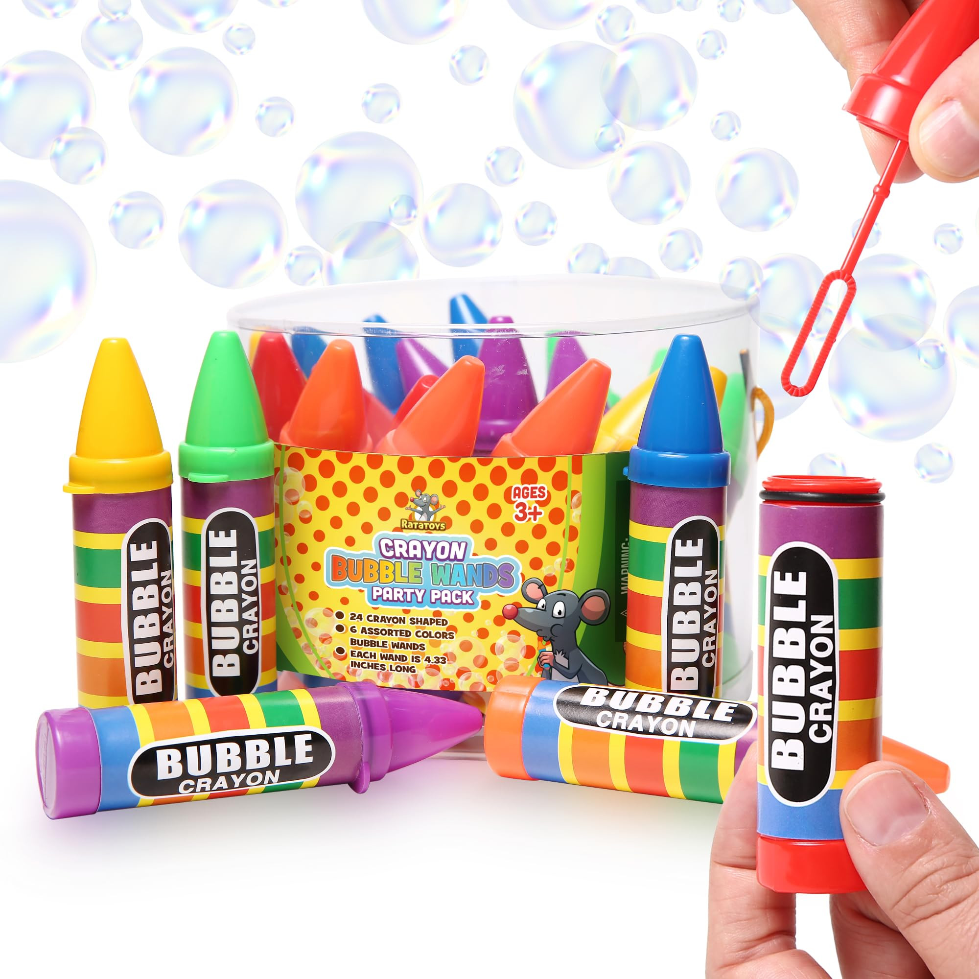Crayon Bubble Wands for Kids Party Pack, 24 Pc Set, 6 Assorted Colors with Long Dip Sticks and No... | Amazon (US)