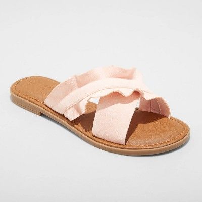 Women&#39;s Holland Ruffled Crossband Sandals - Universal Thread&#8482; Blush Pink 5 | Target