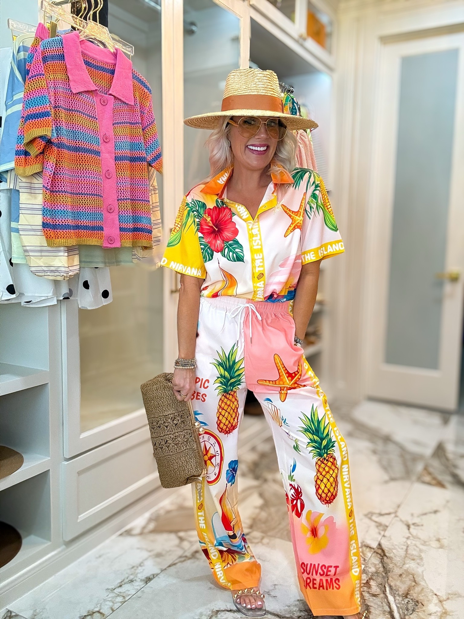 How adorable is this tropical pant set - medium