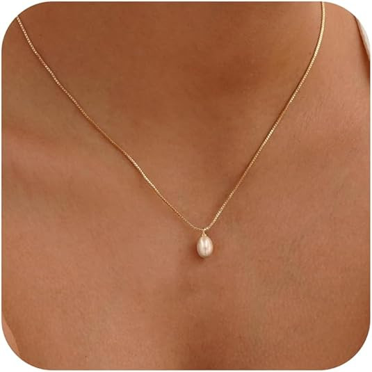 Pearl Necklace for Women Trendy,14k Gold Plated Necklace Dainty Wedding Necklace Small Cute Choke... | Amazon (US)