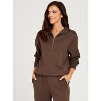 Lucy Mecklenburgh Premium 1/4 Zip Tracksuit Top - Coffee Bean | Very (UK)