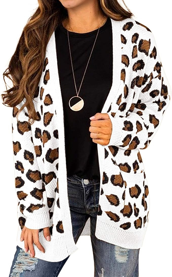 GRECERELLE Women's Loose Open Front Long Sleeve Solid Color Knit Cardigans Sweater Blouses with P... | Amazon (US)