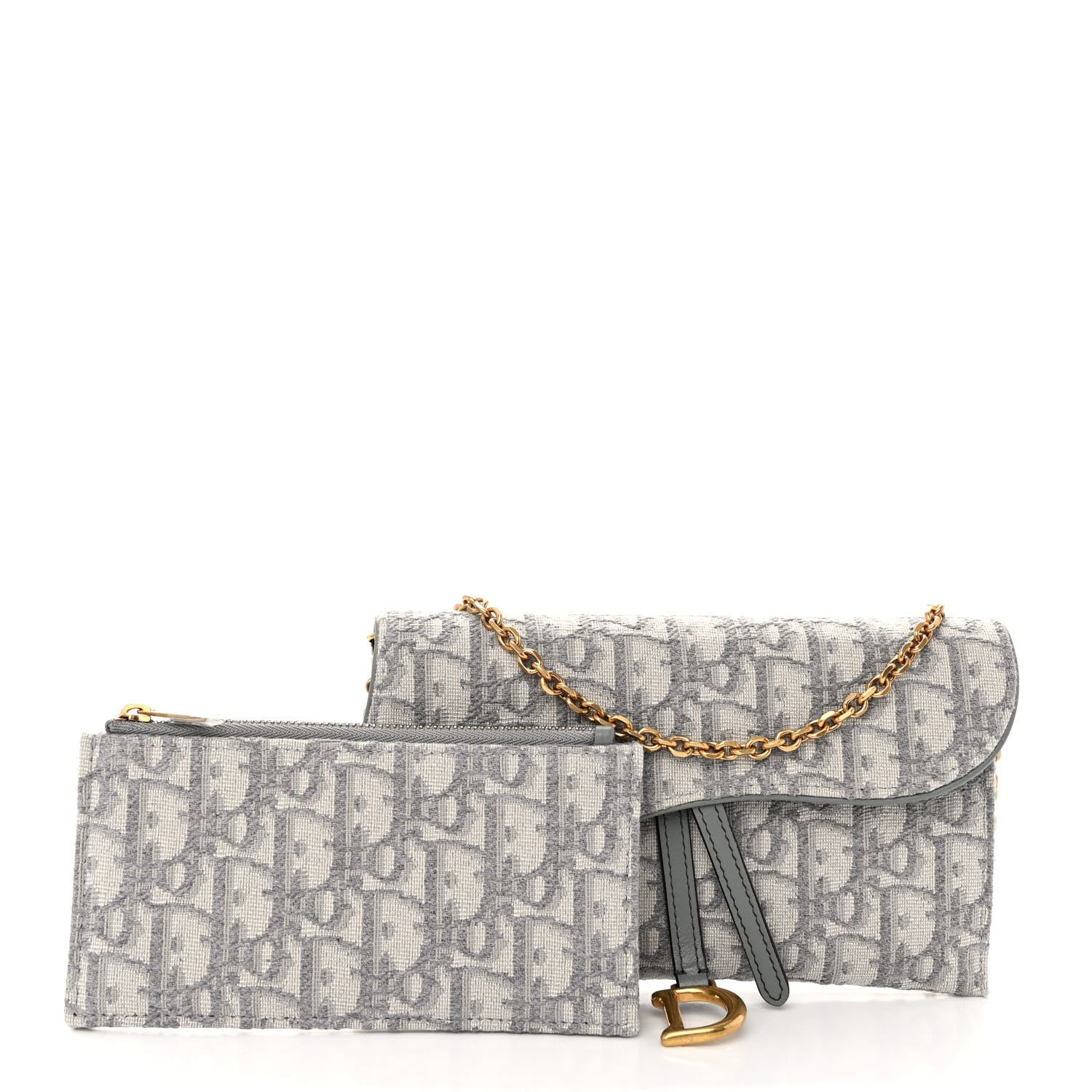Oblique Saddle Chain Long Wallet Grey | FASHIONPHILE (US)
