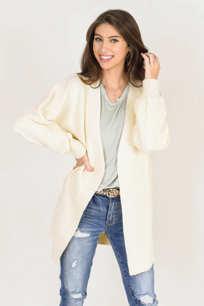 Dear To My Heart Cream White Cable Knit Cardigan | The Mint Julep Boutique