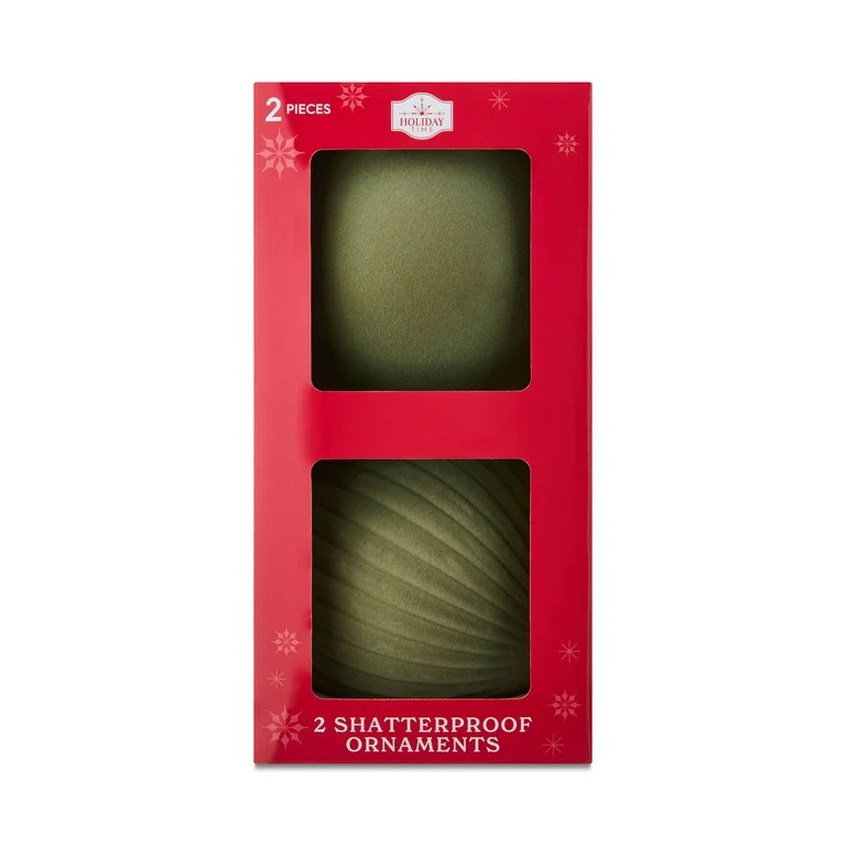 2 Count Light Green Velvet-Feel Jumbo Shatterproof Christmas Ornament, 5.9", by Holiday Time - Wa... | Walmart (US)