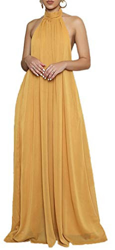 CHARTOU Women's Elegant Loose Fit Chiffon Halter Neck Backless Wide Leg Jumpsuit (Small,Yellow) | Amazon (US)