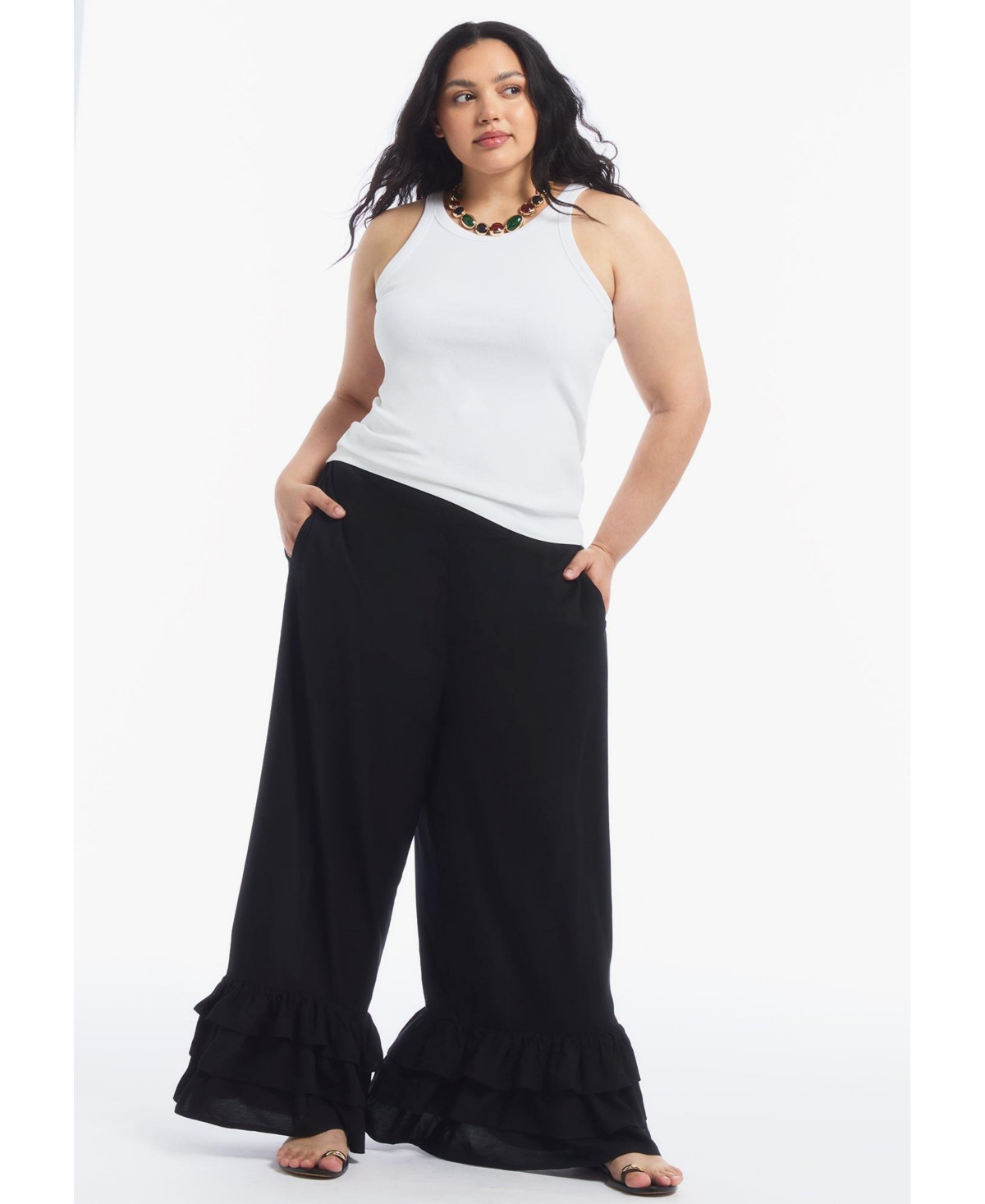 June & Vie Women's Ruffled Hem Pant - Black onyx | Macy's