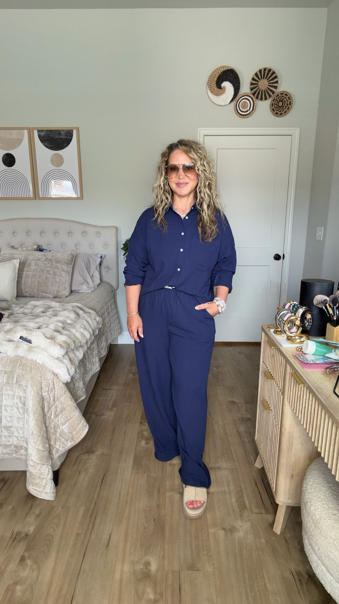 Size medium in the navy set (currently oos) but I linked a similar option. Size large in the black set. Shoes tts 

#LTKOver40 #LTKPetite #LTKMidsize