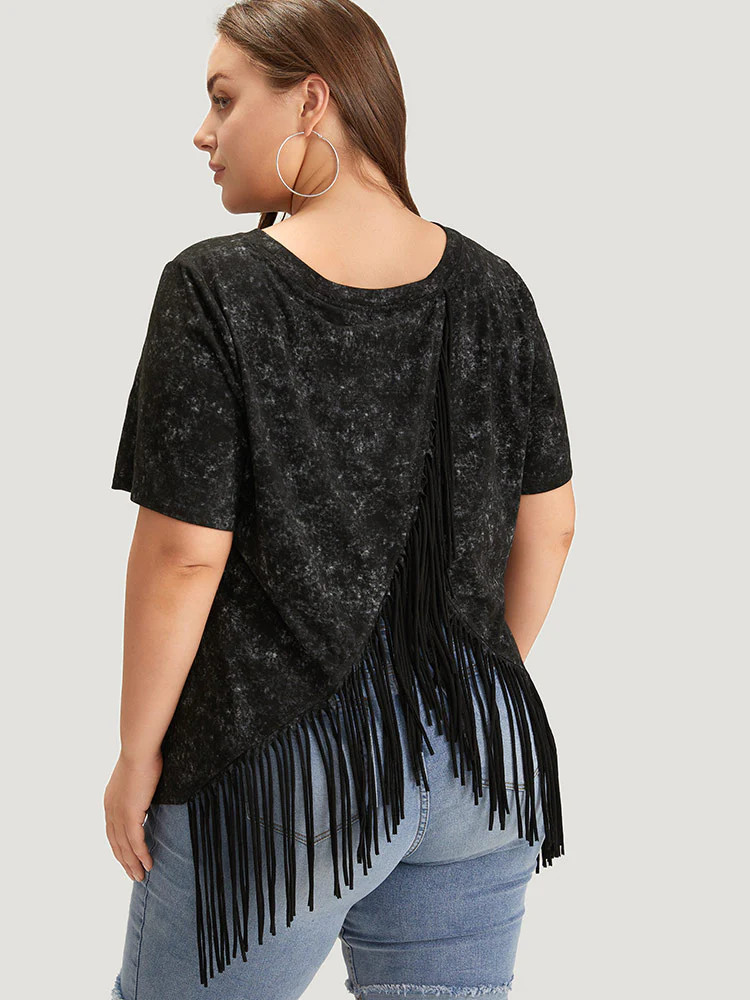 Plain Fringe Hem Vintage T-shirt | Bloomchic