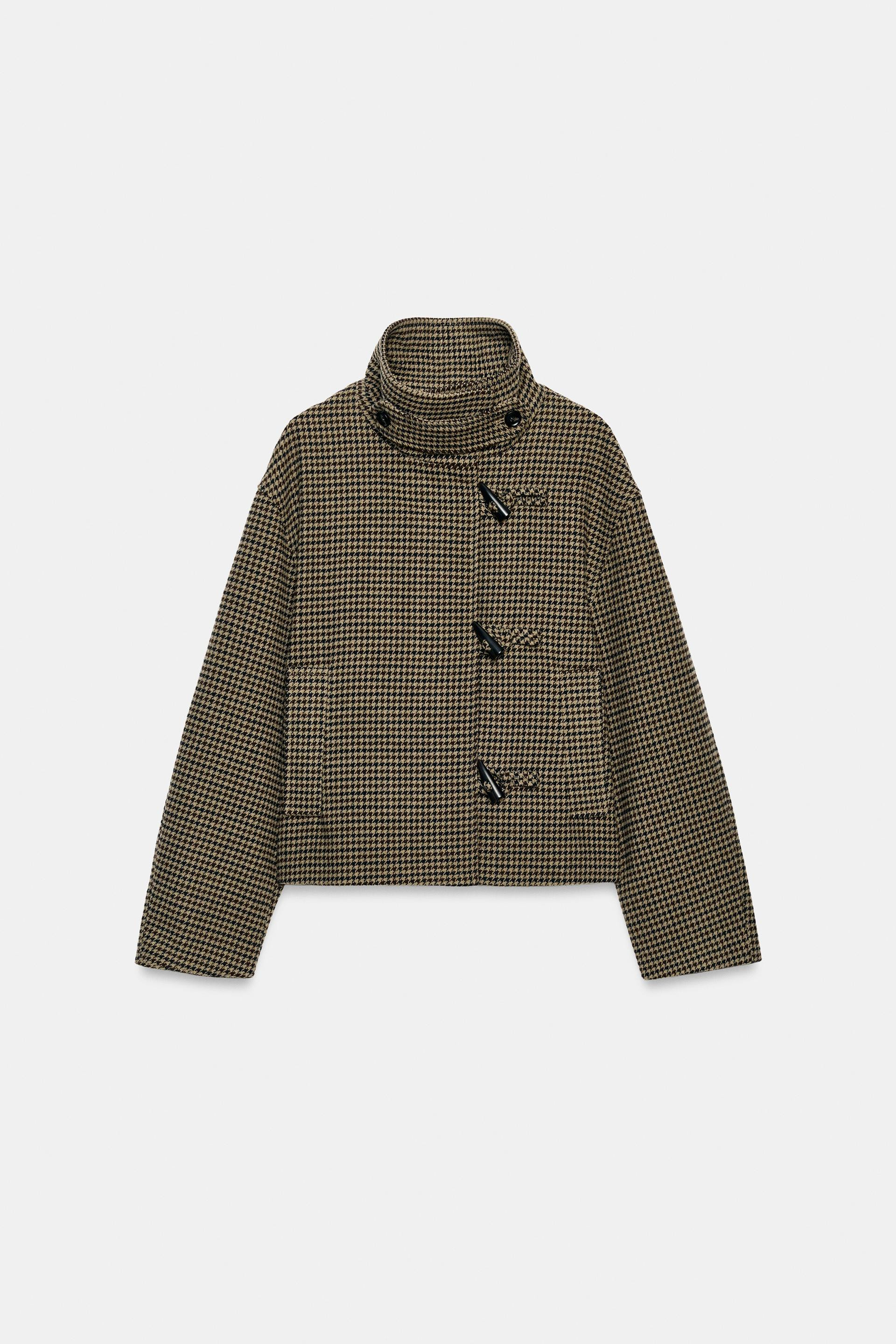 Zara - Houndstooth Jacket With Frog Fastening - Grey - L - Woman | Zara UK