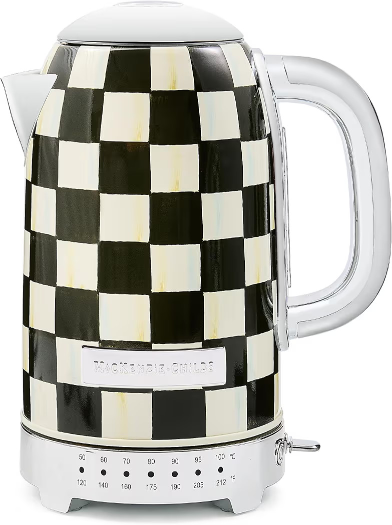 MACKENZIE-CHILDS Electric Kettle, Stainless-Steel Tea Kettle, Black-and-White Courtly Check | Amazon (US)