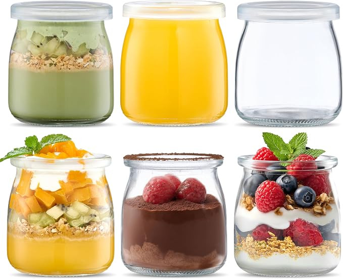 Danmu Art 200ml Yogurt Pudding Glass Jars with Plastic Lids Mini Cup Small Glass Bottles (6) | Amazon (UK)