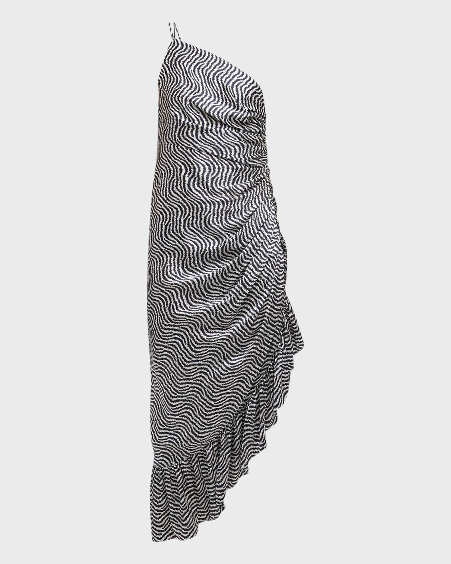 Christel One-Shoulder Asymmetric Silk Midi Dress | Neiman Marcus