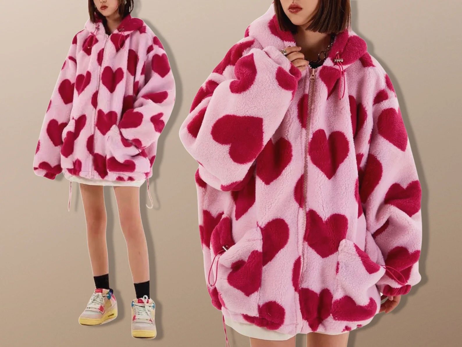 Thick Warm Harajuku Love Heart Furry Plush Winter Jacket Coat | Etsy (US)