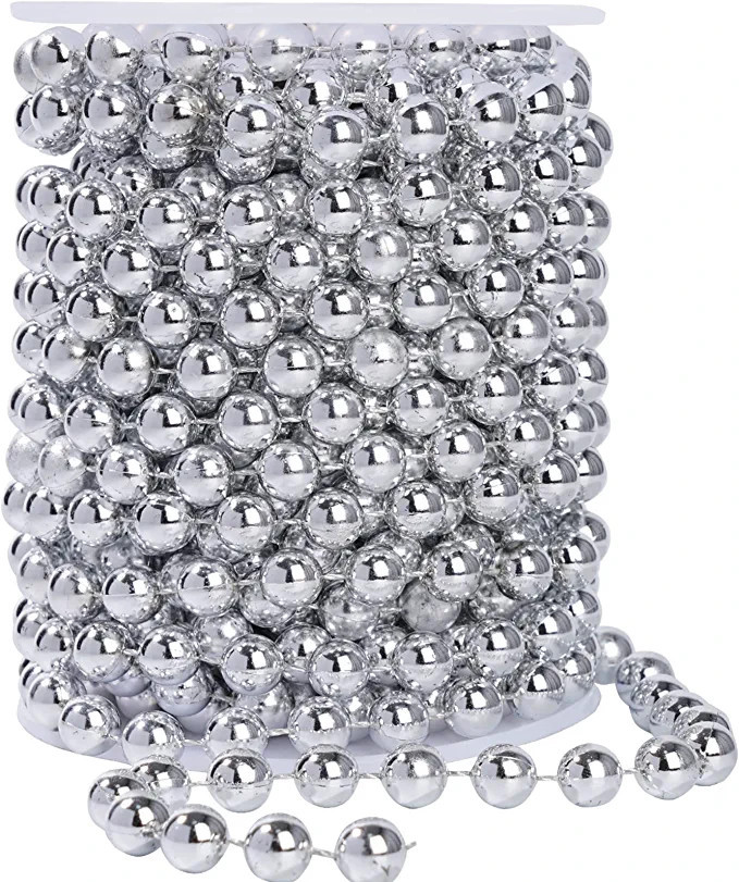 Amazon.com: Faux Silver Pearl Beads Garland - 10mm Christmas Tree Beads 11 Yards Silver Pearl Str... | Amazon (US)