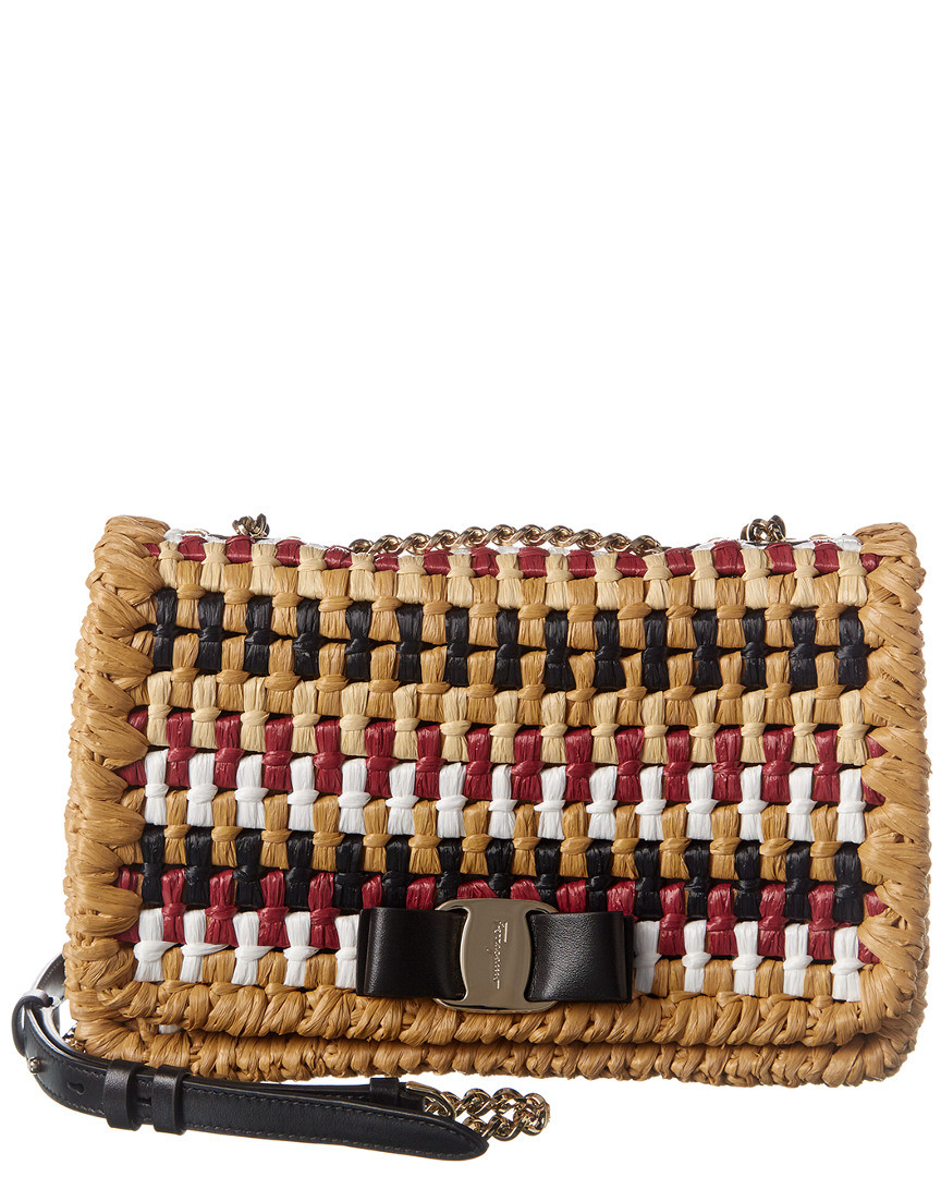 Salvatore Ferragamo Vara Rainbow Raffia & Leather Shoulder Bag | Gilt