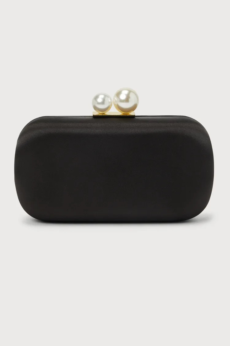 Poised Feelings Black Satin Pearl Box Clutch | Lulus (US)