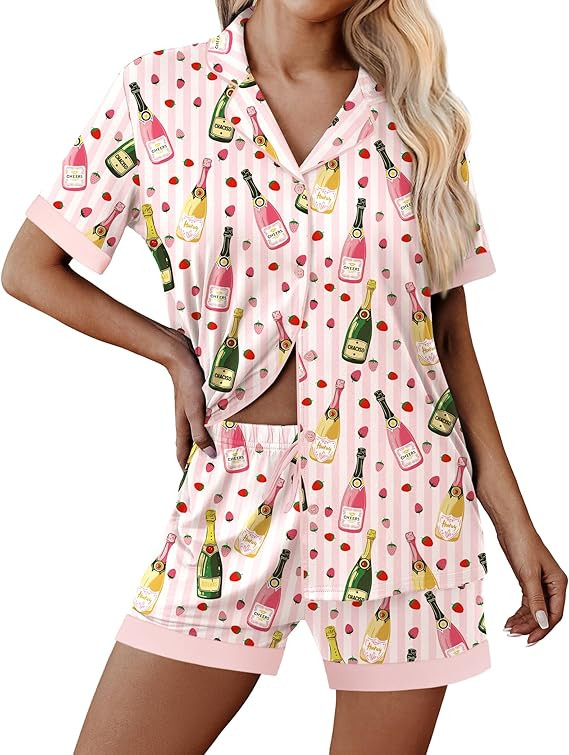 Ekouaer Womens Button Down Pajamas Set Short Sleeve Sleepwear 2025 Summer Soft 2 Piece Lounge Set... | Amazon (US)