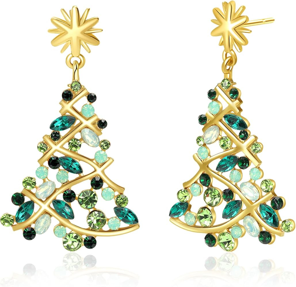Christmas Earrings for Women Sparkling Crystal Xmas Tree Dangle Earrings Holiday Jewelry Gift for... | Amazon (US)