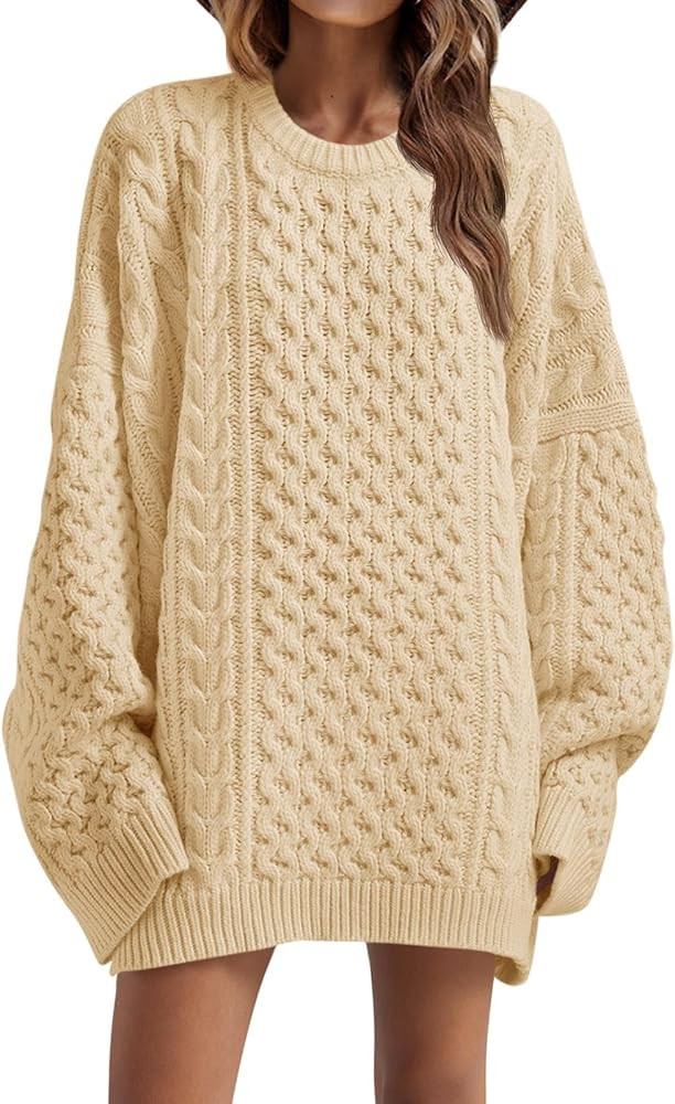 Saodimallsu Womens Oversized Sweaters Chunky Cable Knit Crewneck Long Sleeve Loose Tunic Sweater ... | Amazon (US)