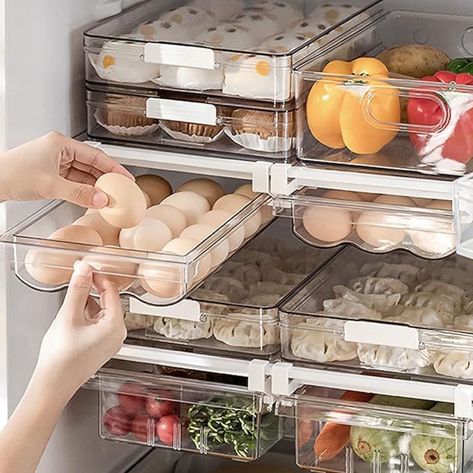 Refrigerator Organizer Bins - Large Capacity Egg Holder Tray for Refrigerator, Clear Plastic Cont... | Amazon (US)