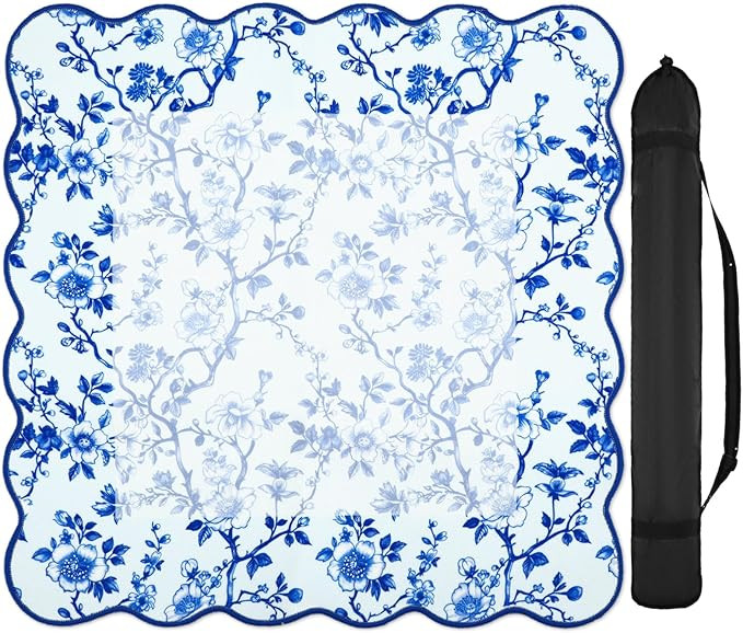 FYSUIMU Blue Mahjong Mat with Carrying Bag 31.5" x 31.5" Table Mat Vintage Chinoiserie Floral Non... | Amazon (US)