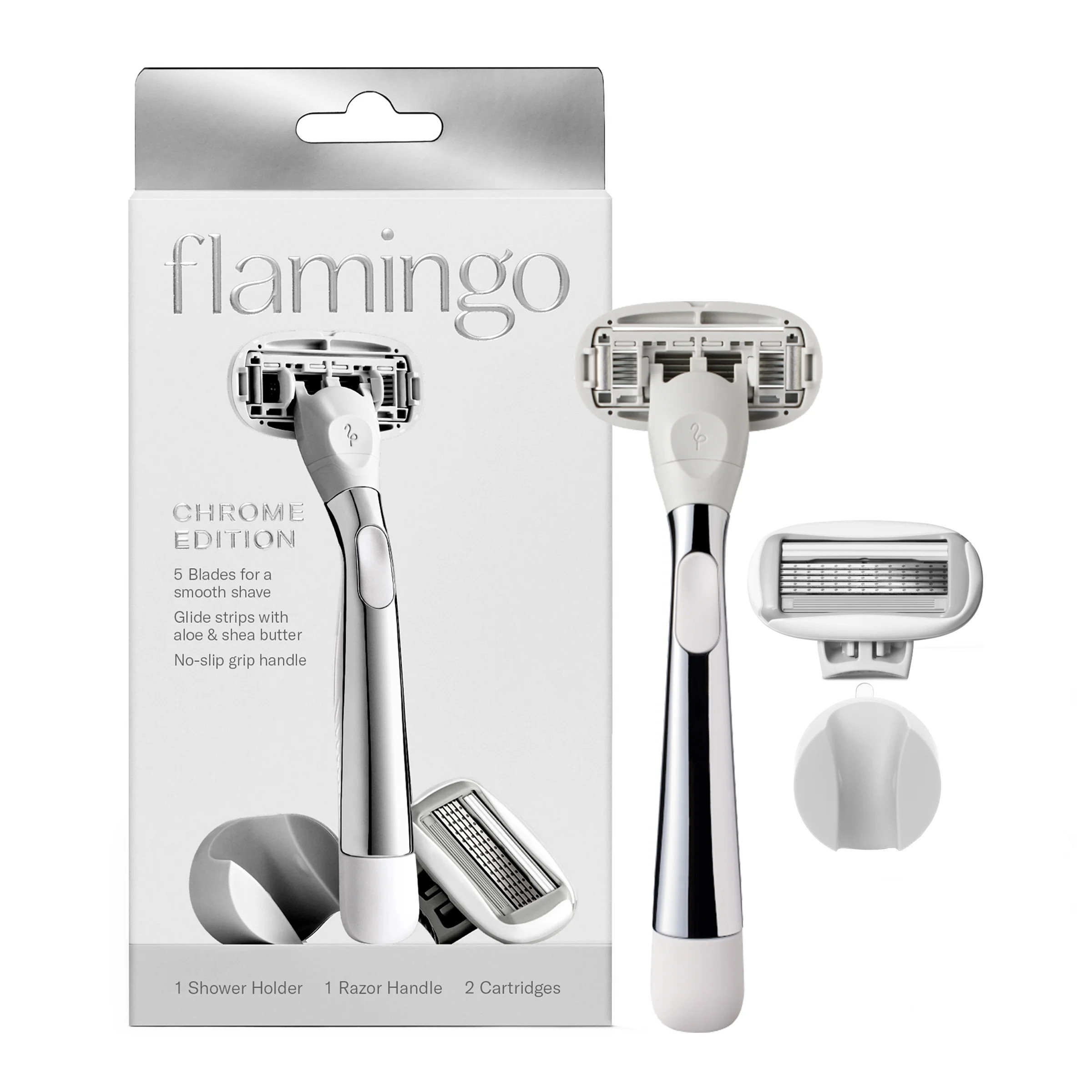 Flamingo Women's 5-Blade Razor - 1 Razor Handle and 2 Razor Blade Refills, Polished Chrome | Walmart (US)