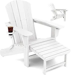 KINGYES Folding Adjustable Adirondack Chair with Retractable Ottoman, White | Amazon (US)