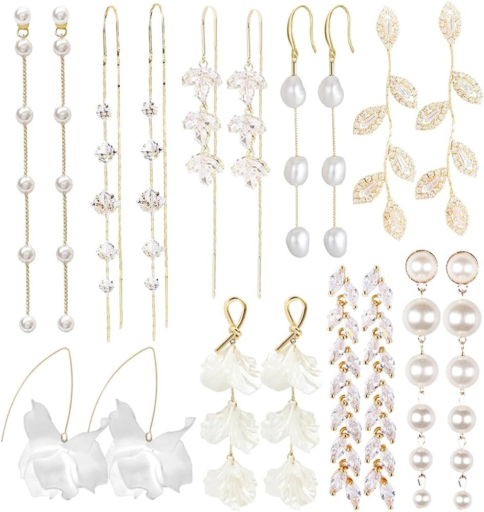 SUNNYOUTH 9 Pairs Long Tassel Dangle Earrings for Women Sparkling CZ Threader Drop Earrings Chain... | Amazon (US)